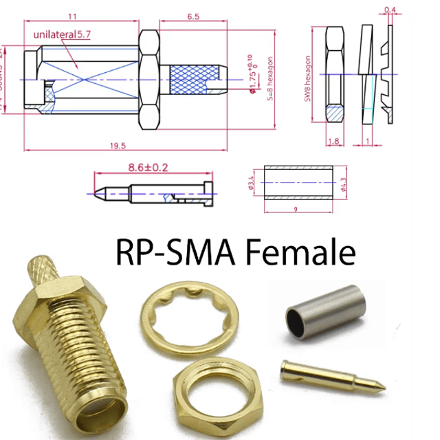 Роз'єм RP SMA Female для кабелів RG174/RG316/LMR100