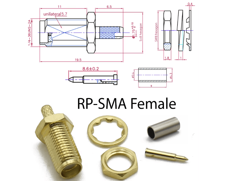 Роз'єм RP SMA Female для кабелів RG174/RG316/LMR100