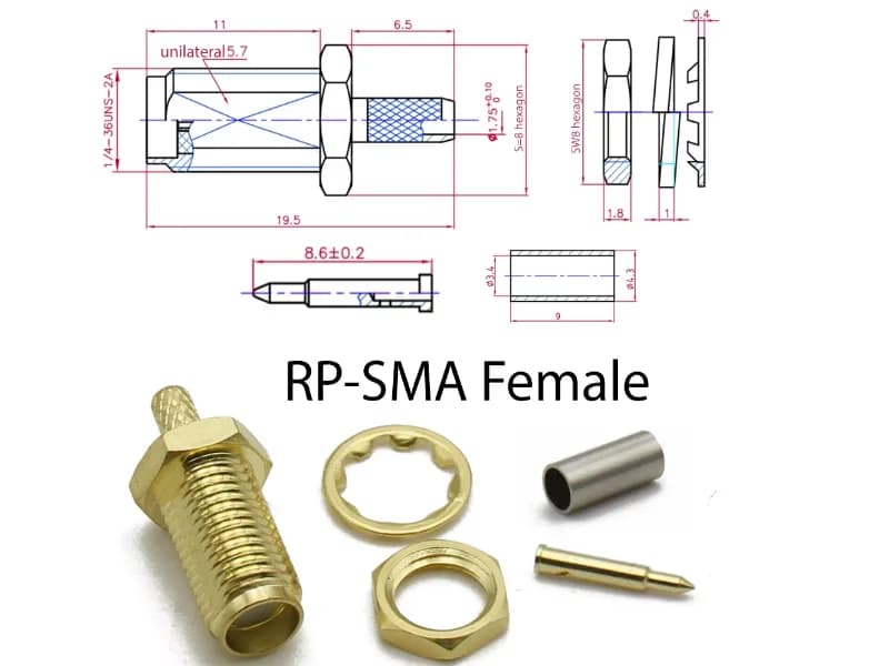 Роз'єм RP SMA Female для кабелів RG174/RG316/LMR100