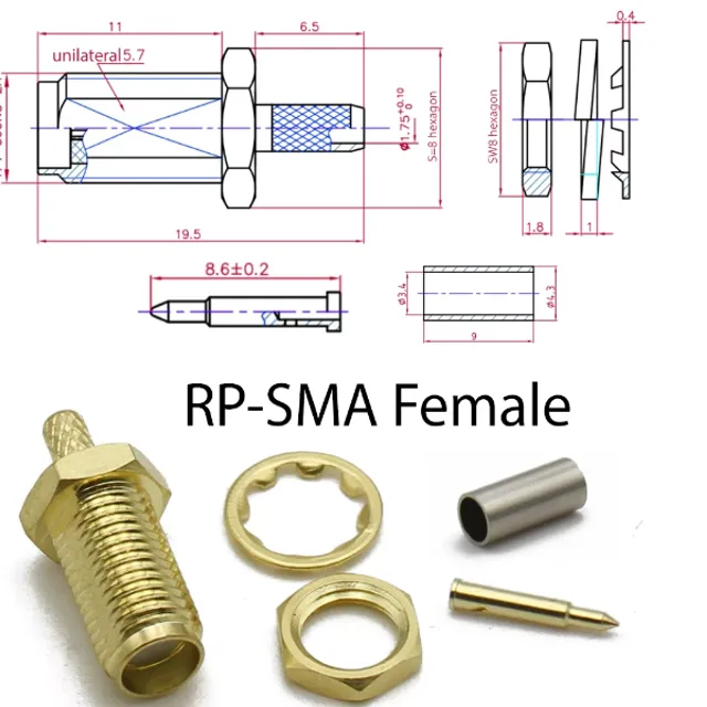 Роз'єм RP SMA Female для кабелів RG174/RG316/LMR100